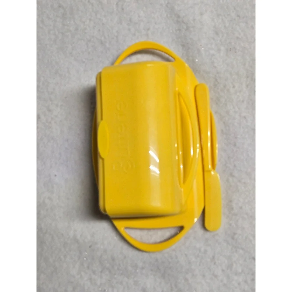 Butterie Yellow Flip Top Butter Dish w Spreader Knife 2 Stick Countertop Keeper